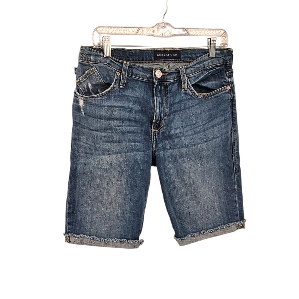 Rock & Republic KRISTY Denim Bermuda Shorts Size 10 - Distressed Winged Skull
